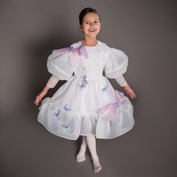 Girls White & Blue Butterfly Dress