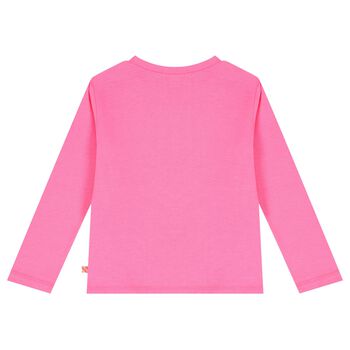 Girls Pink Logo Sequin Long Sleeve Top