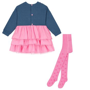 Girls Blue & Pink Flower Dress Set