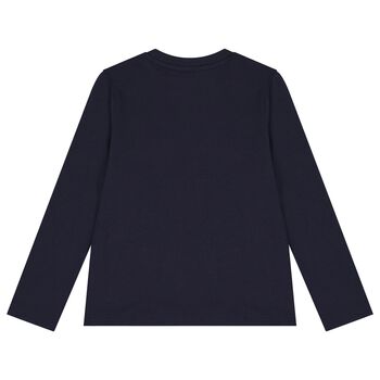 Boys Navy Blue Logo Long Sleeve Top