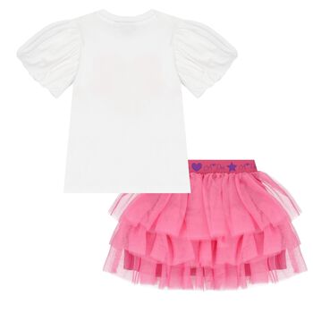 Girls White & Pink Heart Tulle Skirt Set