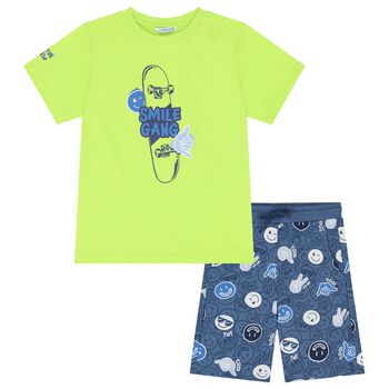 Boys Green & Blue Shorts Set