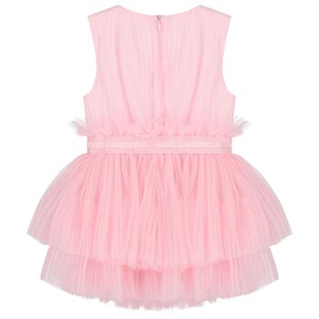 Younger Girls Pink Logo Pleated Tulle Dress