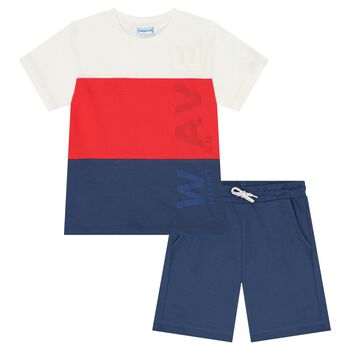 Boys White, Red & Blue Shorts Set