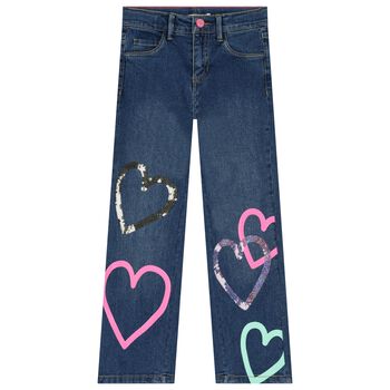 Girls Blue Hearts Denim Jeans