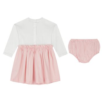 Younger Girls White & Pink Logo Dress Set