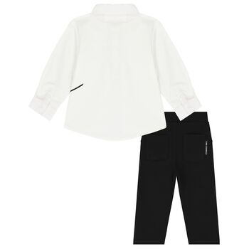 Younger Boys White & Black Logo Trousers Set