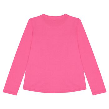 Girls Pink Logo Sequin Long Sleeve Top