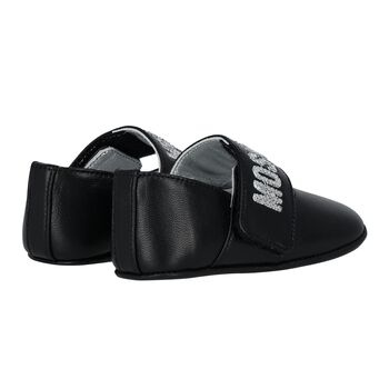 Baby Girls Black Logo Diamante Shoes