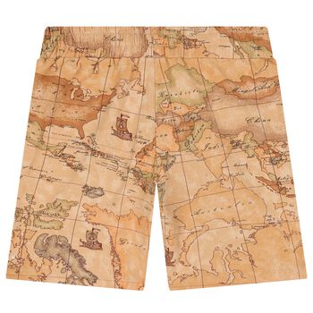 Boys Beige Geo Map Shorts