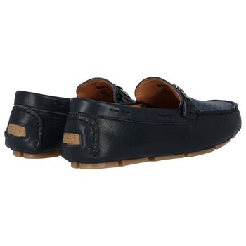 Boys Navy Blue Logo Moccasins