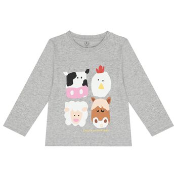 Younger Boys Grey Animals Long Sleeve Top