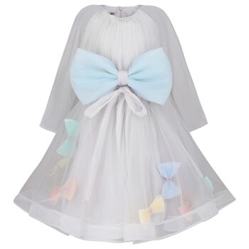 Girls Grey & Blue Bow Dress