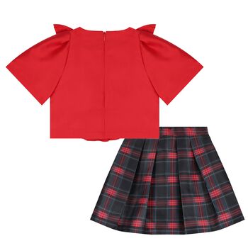 Girls Red & Navy Blue Skirt Set