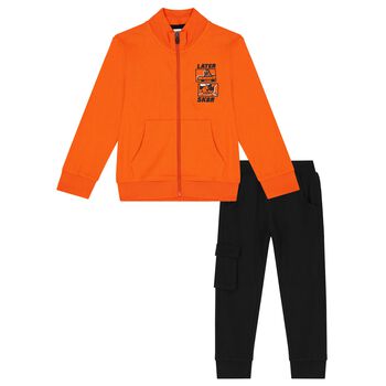 Boys Orange & Black Logo Tracksuit