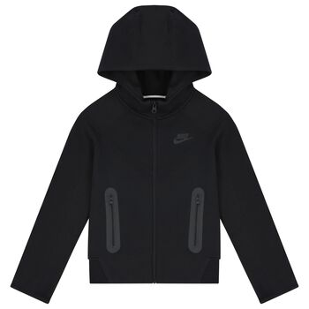 Black Logo Hooded Zip Up Top