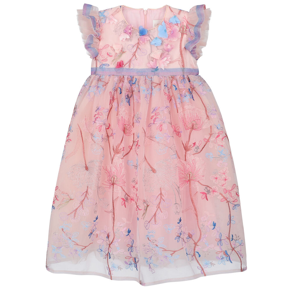 Embroidered Tulle Dress With Floral Print –