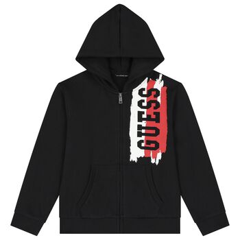 Boys Black Logo Hooded Zip Up Top