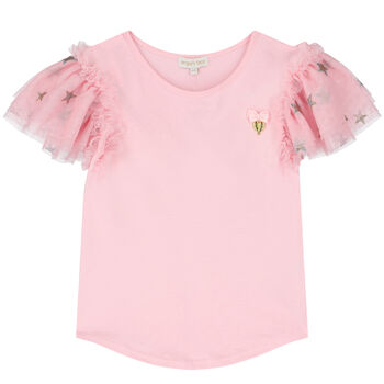 Girls Pink Tulle Sleeve T-Shirt