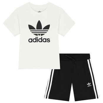 White & Black Logo Shorts Set