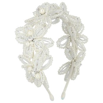 Girls White Embellished Crystal & Pearl Headband