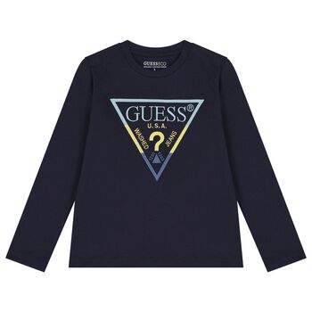 Boys Navy Blue Logo Long Sleeve Top