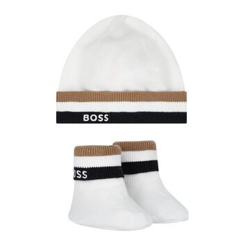 White Logo Hat & Booties Gift Set