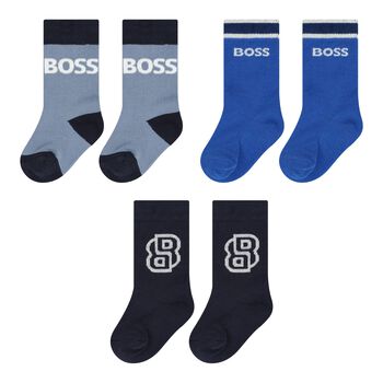 Baby Boys Blue Logo Socks ( 3-Pack )