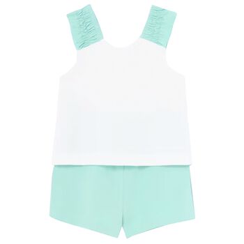 Younger Girls White & Aqua Shorts Set