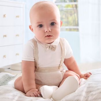 Baby Boys White & Beige Romper