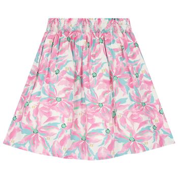 Girls Pink Logo Floral Skirt